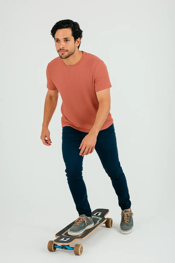 Micro Crap Cotton Blend Fabric Round Neck Rose Gold Color T-shirt