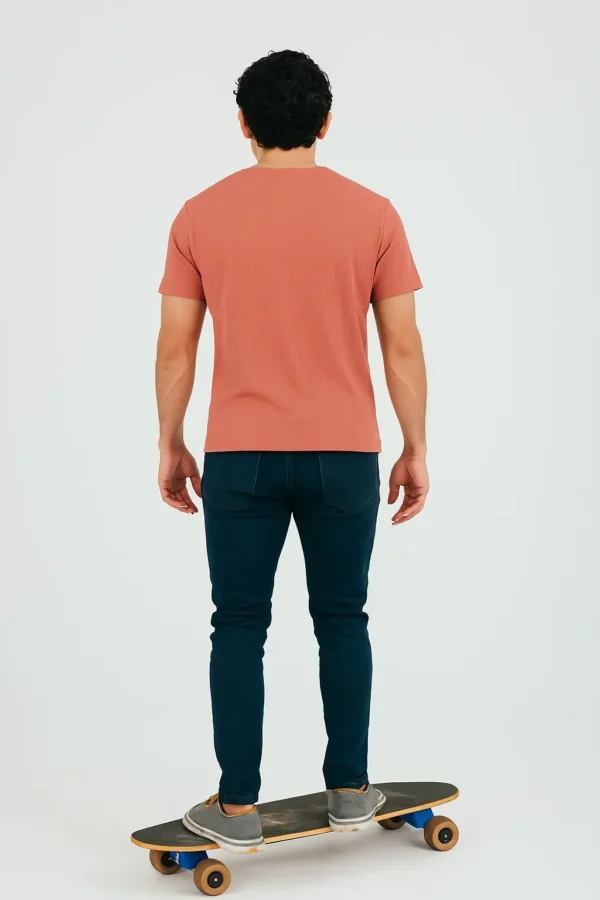 Micro Crap Cotton Blend Fabric Round Neck Rose Gold Color T-shirt