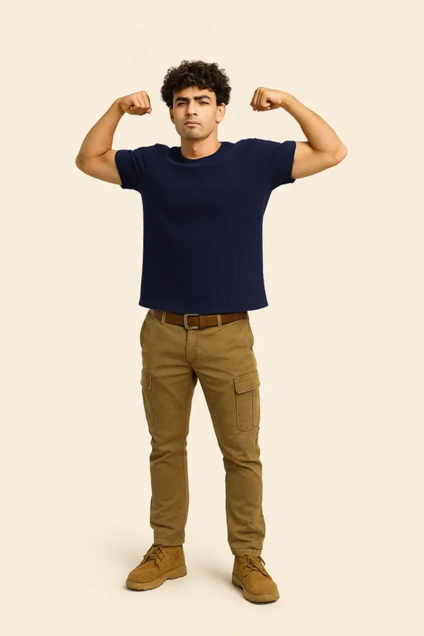 Micro Crap Cotton Blend Fabric Round Neck Navy Blue Color T-shirt