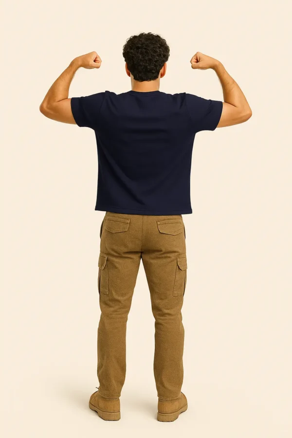 Micro Crap Cotton Blend Fabric Round Neck Navy Blue Color T-shirt