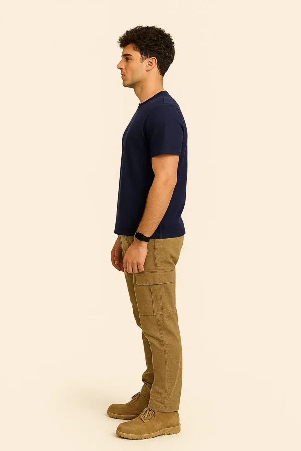 Micro Crap Cotton Blend Fabric Round Neck Navy Blue Color T-shirt