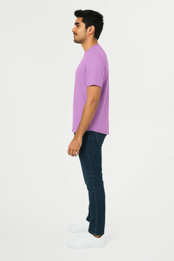 Micro Crap Cotton Blend Fabric Round Neck Lavender Color T-shirt