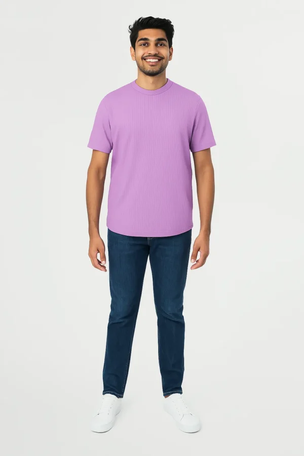Micro Crap Cotton Blend Fabric Round Neck Lavender Color T-shirt