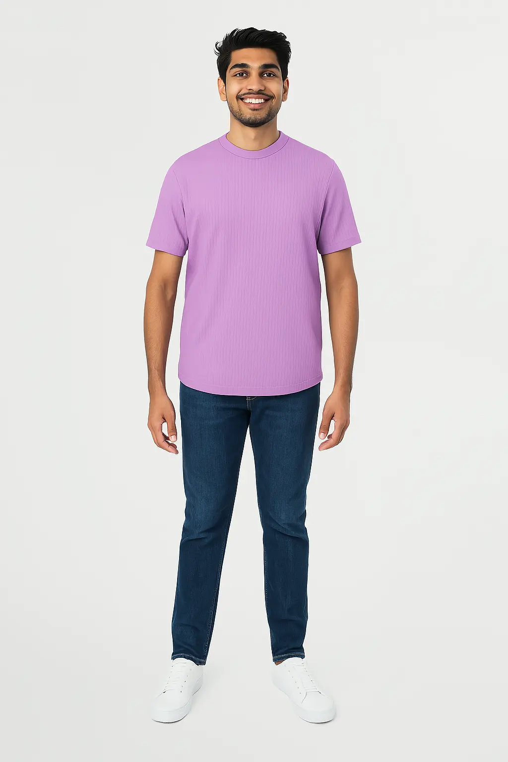 Micro Crap Cotton Blend Fabric Round Neck Lavender Color T-shirt