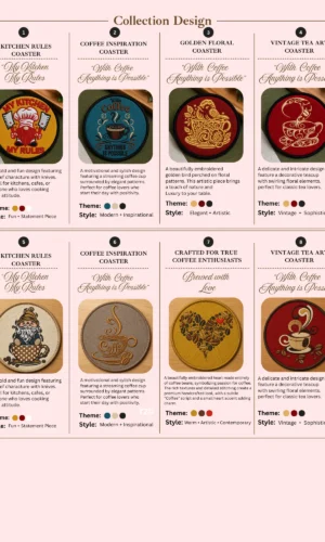 Premium Embroidered Tea Coasters Set | Handmade Fabric Cup Coasters | Stylish Coffee & Tea Table Mats | Reusable Drink Coasters for Home & Office